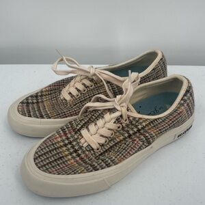 Seavee's J Crew collab plaid tan textile upper sneaker